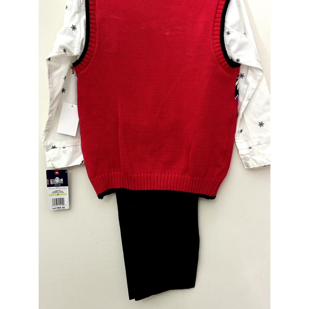 Izod Boys 3 Piece Reindeer Outfit Pants Shirt & Sweater Vest 4T NWT - Picture 6 of 7